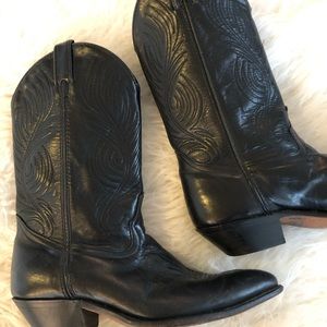 Vintage Black Leather Cowgirl Boots